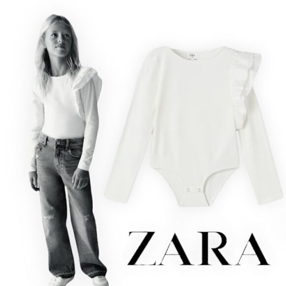 ZARA Kids | White | RUFFLED ASYMMETRICAL BODYSUIT - Picture 1 of 7